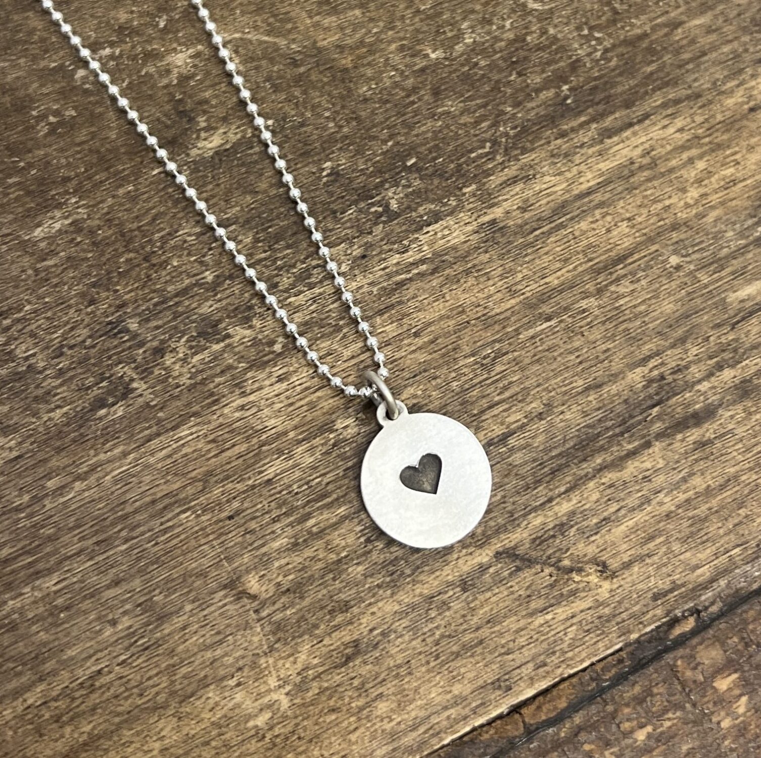 Sterling Disc w/ Laser Engraved Tiny Heart on a Chain