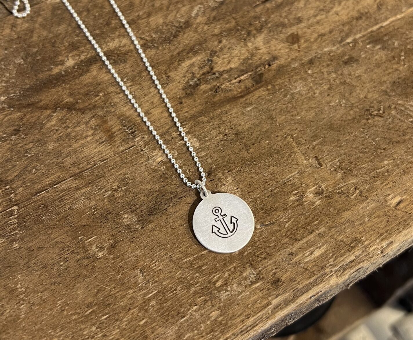 Sterling Disc w/ Laser Engraved Anchor on a Chain