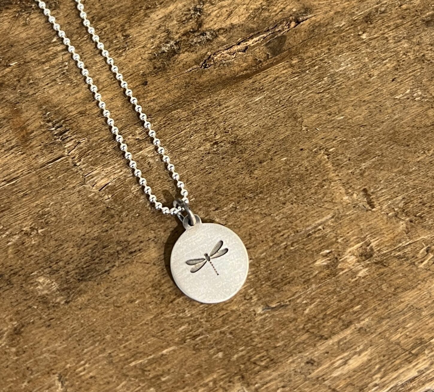 Sterling Disc w/ Laser Engraved Dragonfly on a Chain