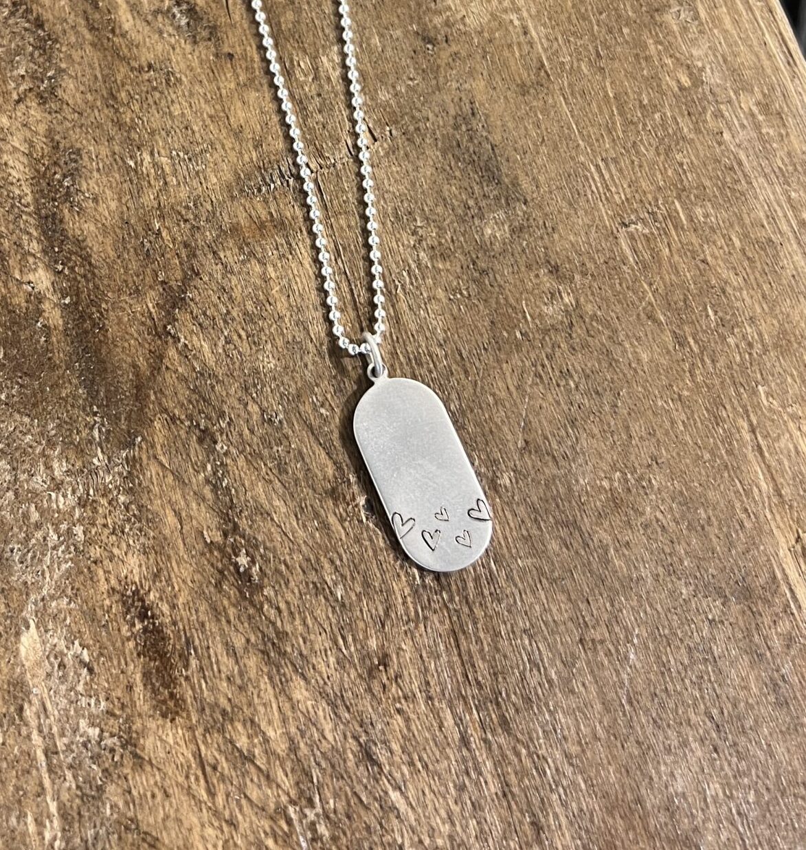 Sterling Oval Disc w/ Laser Engraved Hearts